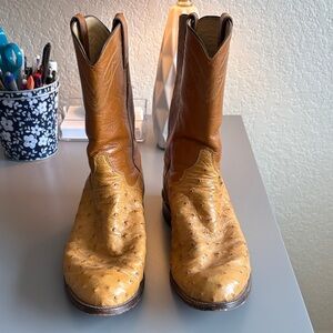 Justin Boots Tan and Brown Cowboy Boots